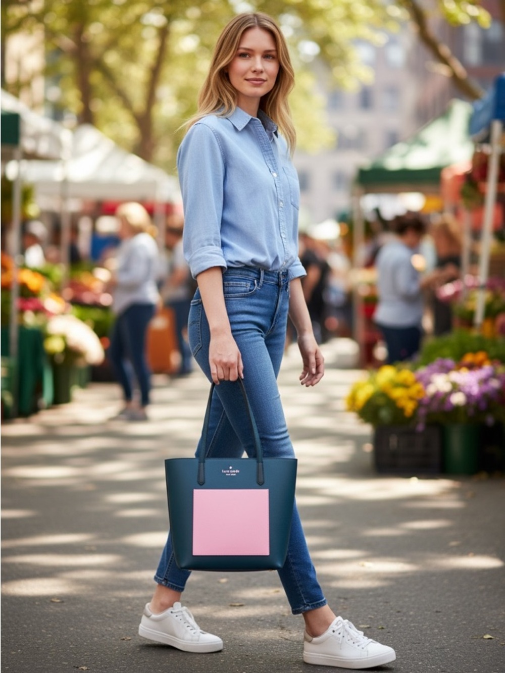 Kate Spade Colorblock Tote NWT Green Pink Leather Zip - Picture 16 of 16